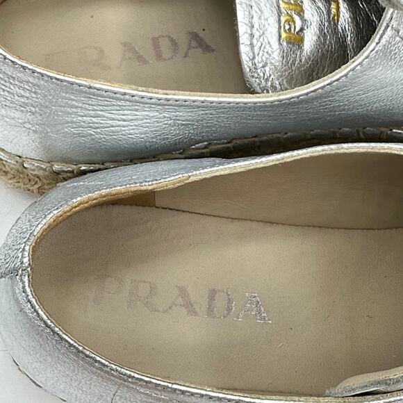 PRADA Metallic Silver Napa Platform Espadrille Sneaker Sz 40 / 10 $730 - Picture 7 of 10